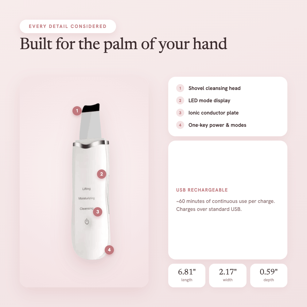 Scrubber gliding across damp skin to lift build-up